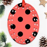 Polka Dots - Black on Pastel Red Oval Filigree Ornament (Two Sides)