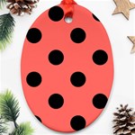 Polka Dots - Black on Pastel Red Ornament (Oval)