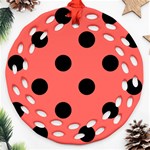 Polka Dots - Black on Pastel Red Round Filigree Ornament (Two Sides)