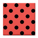 Polka Dots - Black on Pastel Red Tile Coaster