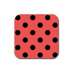 Polka Dots - Black on Pastel Red Rubber Coaster (Square)