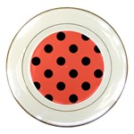 Polka Dots - Black on Pastel Red Porcelain Plate