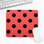 Polka Dots - Black on Pastel Red Large Mousepad