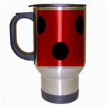 Polka Dots - Black on Pastel Red Travel Mug (Silver Gray)