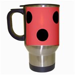 Polka Dots - Black on Pastel Red Travel Mug (Black)