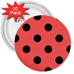 Polka Dots - Black on Pastel Red 3  Button (10 pack)