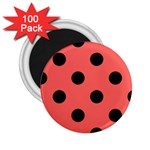 Polka Dots - Black on Pastel Red 2.25  Magnet (100 pack)