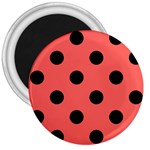 Polka Dots - Black on Pastel Red 3  Magnet
