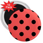 Polka Dots - Black on Pastel Red 3  Magnet (10 pack)