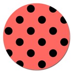 Polka Dots - Black on Pastel Red Magnet 5  (Round)