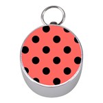 Polka Dots - Black on Pastel Red Silver Compass (Mini)
