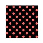 Polka Dots - Pastel Red on Black Small Satin Scarf  (Square)