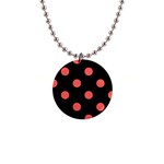 Polka Dots - Pastel Red on Black 1  Button Necklace