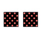 Polka Dots - Pastel Red on Black Cufflinks (Square)