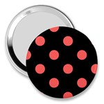 Polka Dots - Pastel Red on Black 3  Handbag Mirror
