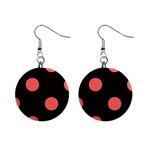Polka Dots - Pastel Red on Black 1  Button Earrings