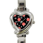 Polka Dots - Pastel Red on Black Heart Italian Charm Watch
