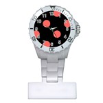Polka Dots - Pastel Red on Black Nurses Watch