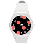 Polka Dots - Pastel Red on Black Round Plastic Sport Watch (M)