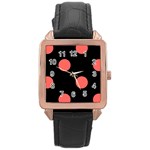 Polka Dots - Pastel Red on Black Rose Gold Leather Watch
