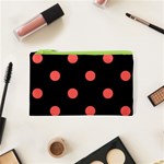Polka Dots - Pastel Red on Black Canvas Cosmetic Bag (XS)