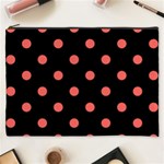 Polka Dots - Pastel Red on Black Cosmetic Bag (XXXL)