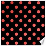 Polka Dots - Pastel Red on Black Canvas 16  x 16 