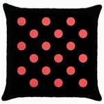 Polka Dots - Pastel Red on Black Throw Pillow Case (Black)