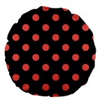 Polka Dots - Pastel Red on Black Large 18  Premium Round Cushion