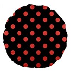 Polka Dots - Pastel Red on Black Large 18  Premium Flano Round Cushion