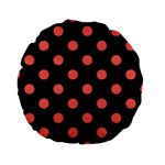 Polka Dots - Pastel Red on Black Standard 15  Premium Round Cushion