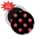 Polka Dots - Pastel Red on Black 2.25  Magnet (10 pack)