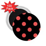 Polka Dots - Pastel Red on Black 2.25  Magnet (100 pack)