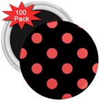 Polka Dots - Pastel Red on Black 3  Magnet (100 pack)