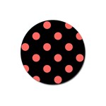 Polka Dots - Pastel Red on Black Magnet 3  (Round)