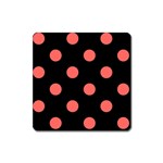 Polka Dots - Pastel Red on Black Magnet (Square)