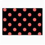 Polka Dots - Pastel Red on Black Postcard 4  x 6 