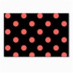 Polka Dots - Pastel Red on Black Postcard 5  x 7 