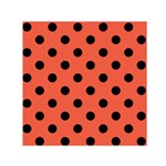 Polka Dots - Black on Tomato Red Small Satin Scarf  (Square)