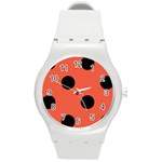 Polka Dots - Black on Tomato Red Round Plastic Sport Watch (M)