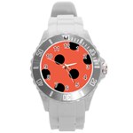 Polka Dots - Black on Tomato Red Round Plastic Sport Watch (L)