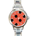 Polka Dots - Black on Tomato Red Round Italian Charm Watch