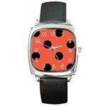 Polka Dots - Black on Tomato Red Square Metal Watch