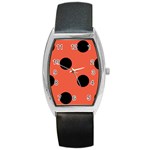 Polka Dots - Black on Tomato Red Barrel Style Metal Watch