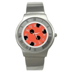 Polka Dots - Black on Tomato Red Stainless Steel Watch