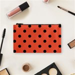 Polka Dots - Black on Tomato Red Cosmetic Bag (S)
