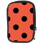Polka Dots - Black on Tomato Red Compact Camera Leather Case