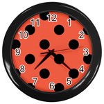 Polka Dots - Black on Tomato Red Wall Clock (Black)