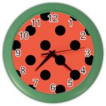 Polka Dots - Black on Tomato Red Color Wall Clock