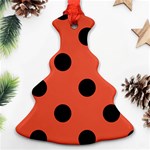 Polka Dots - Black on Tomato Red Christmas Tree Ornament (Two Sides)